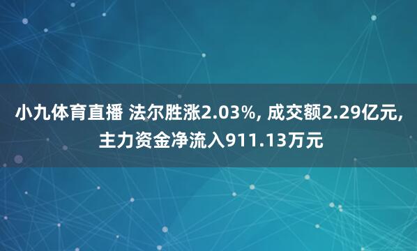 小九体育直播 法尔胜涨2.03%， 成交额2.29亿元， 主力资金净流入911.13万元