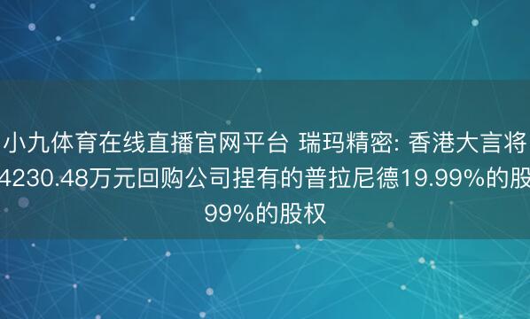 小九体育在线直播官网平台 瑞玛精密: 香港大言将以4230.48万元回购公司捏有的普拉尼德19.99%的股权
