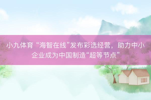 小九体育 “海智在线”发布彩选经营，助力中小企业成为中国制造“超等节点”