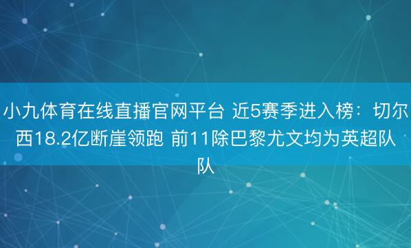小九体育在线直播官网平台 近5赛季进入榜:切尔西18.2亿断崖领跑 前11除巴黎尤文均为英超队